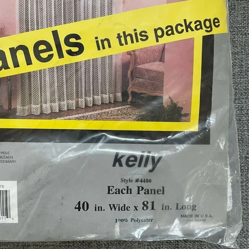 NWT NOS NIP Vintage Pair 2 Kelly Curtain Panels White Textured Weave 40” x 81”